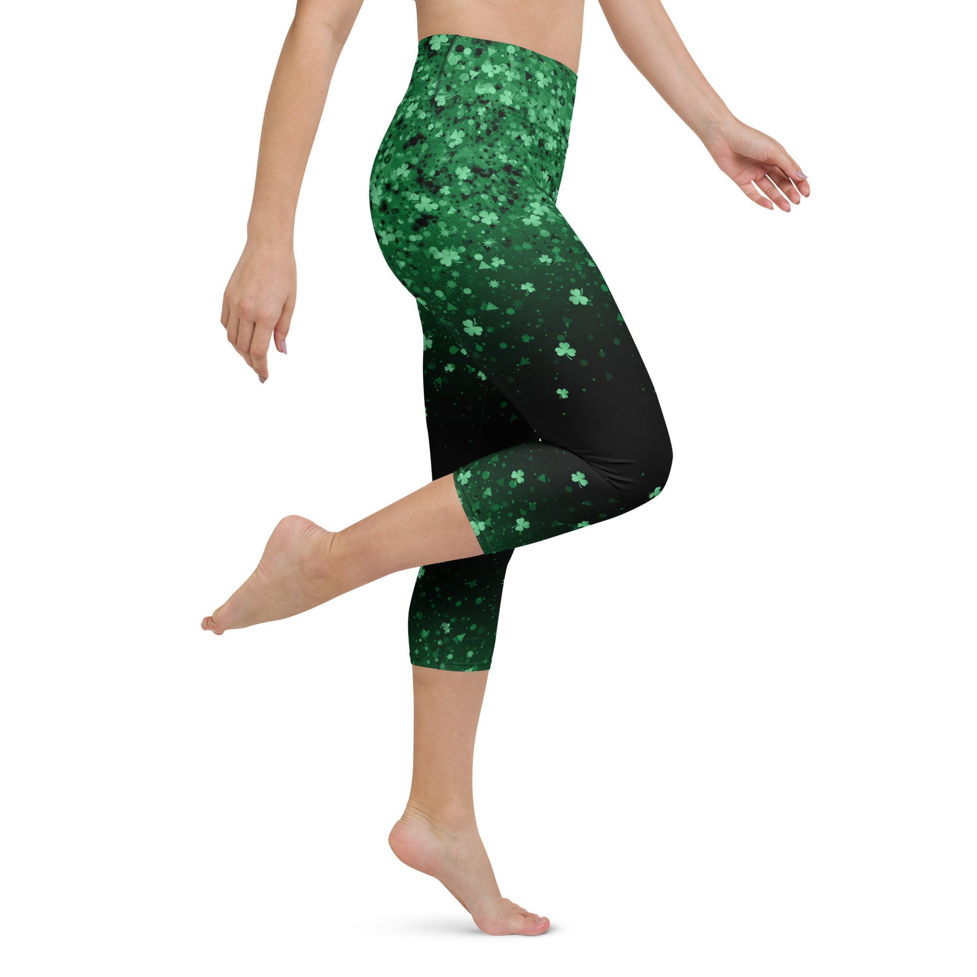 St. Patrick's Day Glitter Print Yoga Capris