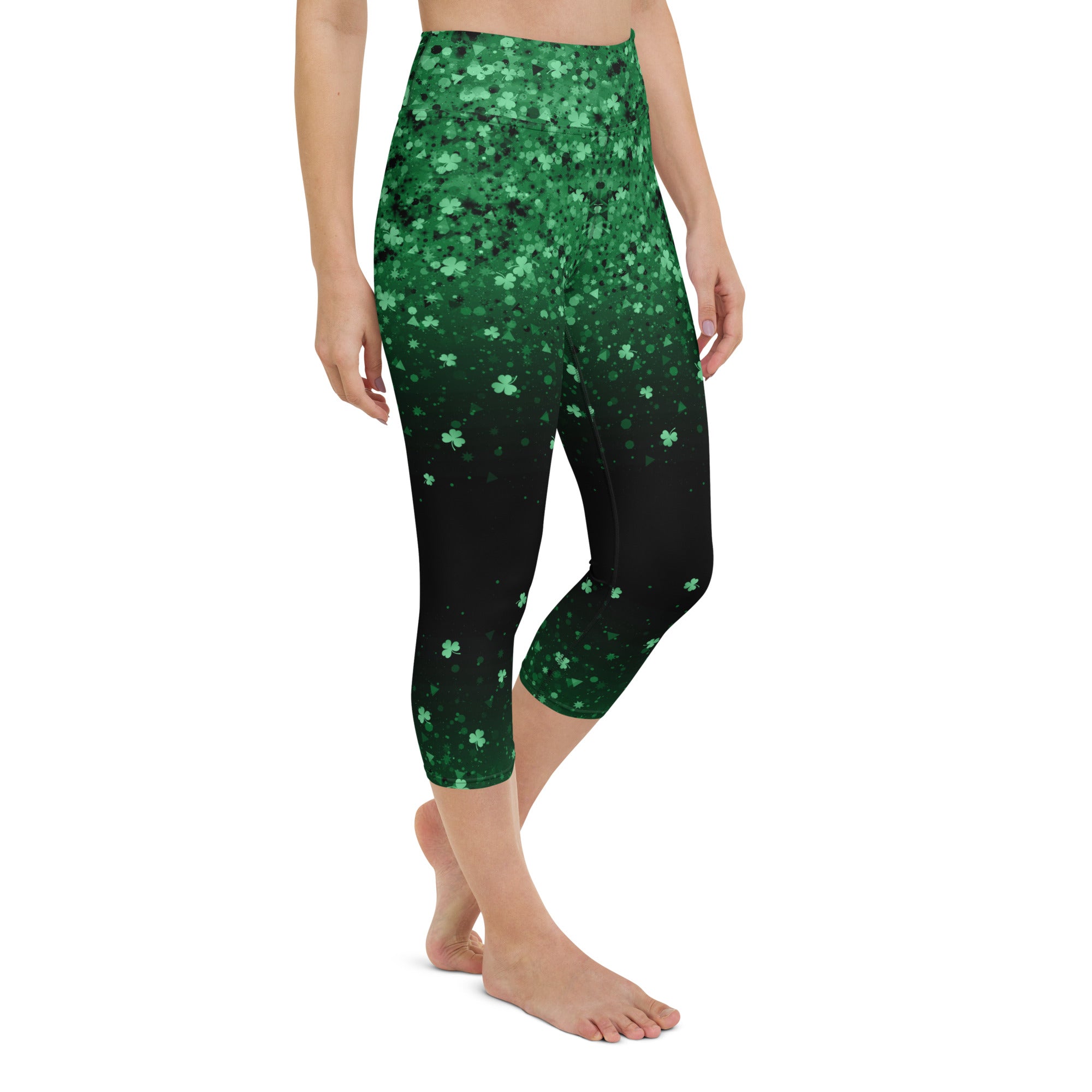St. Patrick's Day Glitter Print Yoga Capris