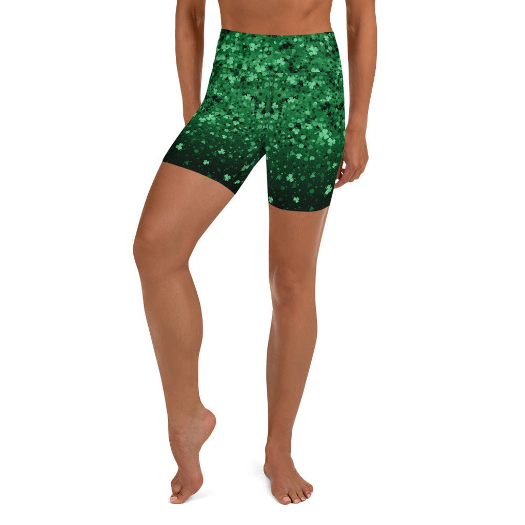 St. Patrick's Day Glitter Print Yoga Shorts