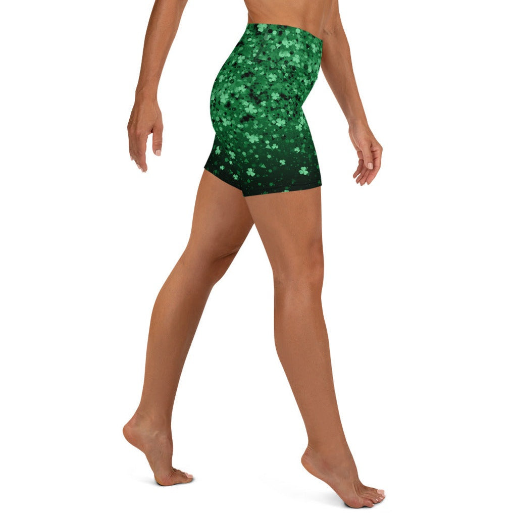 St. Patrick's Day Glitter Print Yoga Shorts