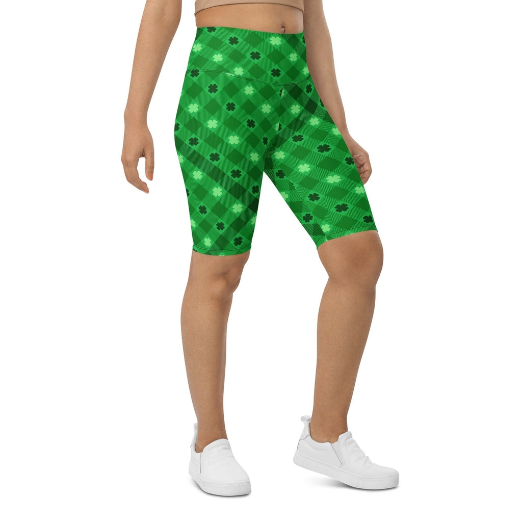 St. Patrick's Day Plaid Biker Shorts