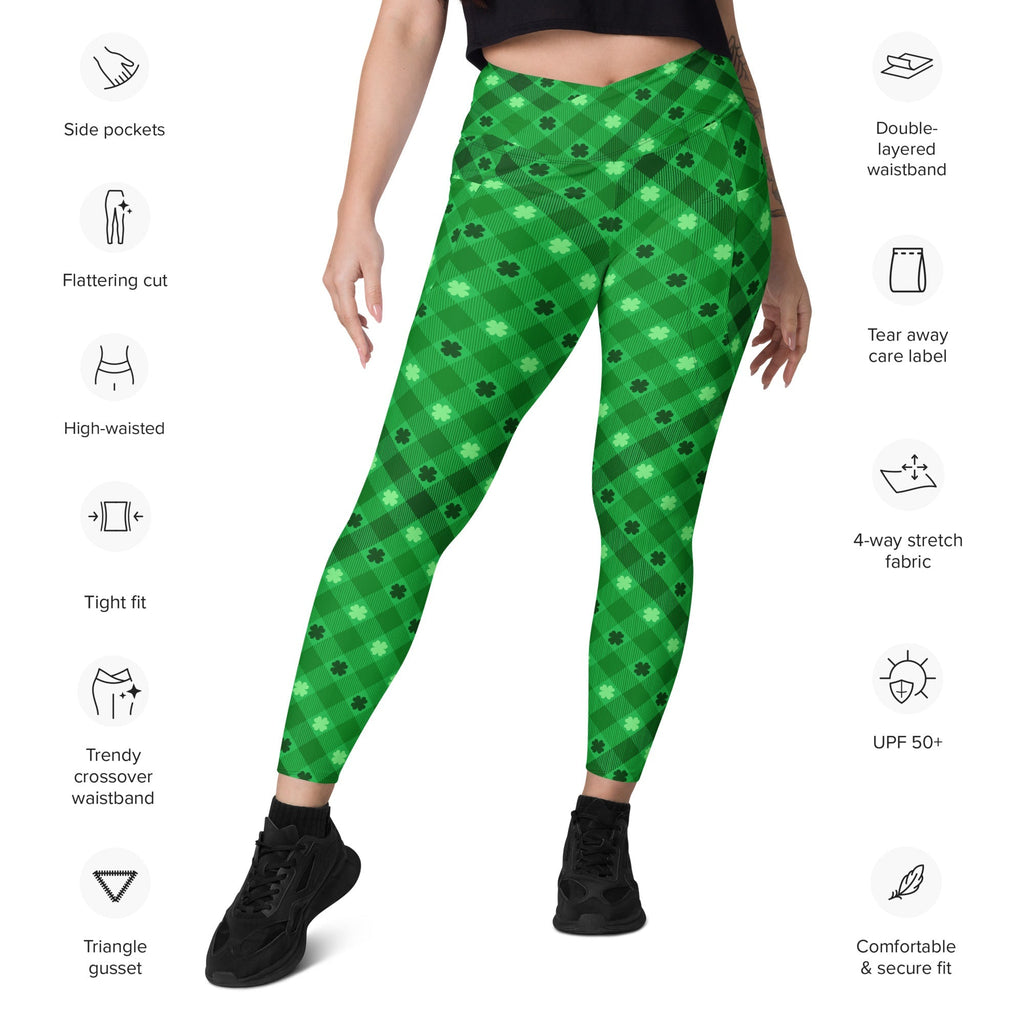 St. Patrick's Day Plaid Crossover Leggings With Pockets