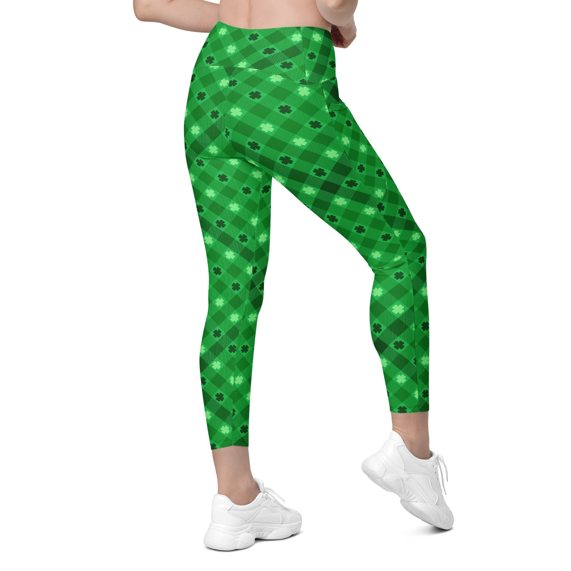 St. Patrick's Day Plaid Crossover Leggings With Pockets