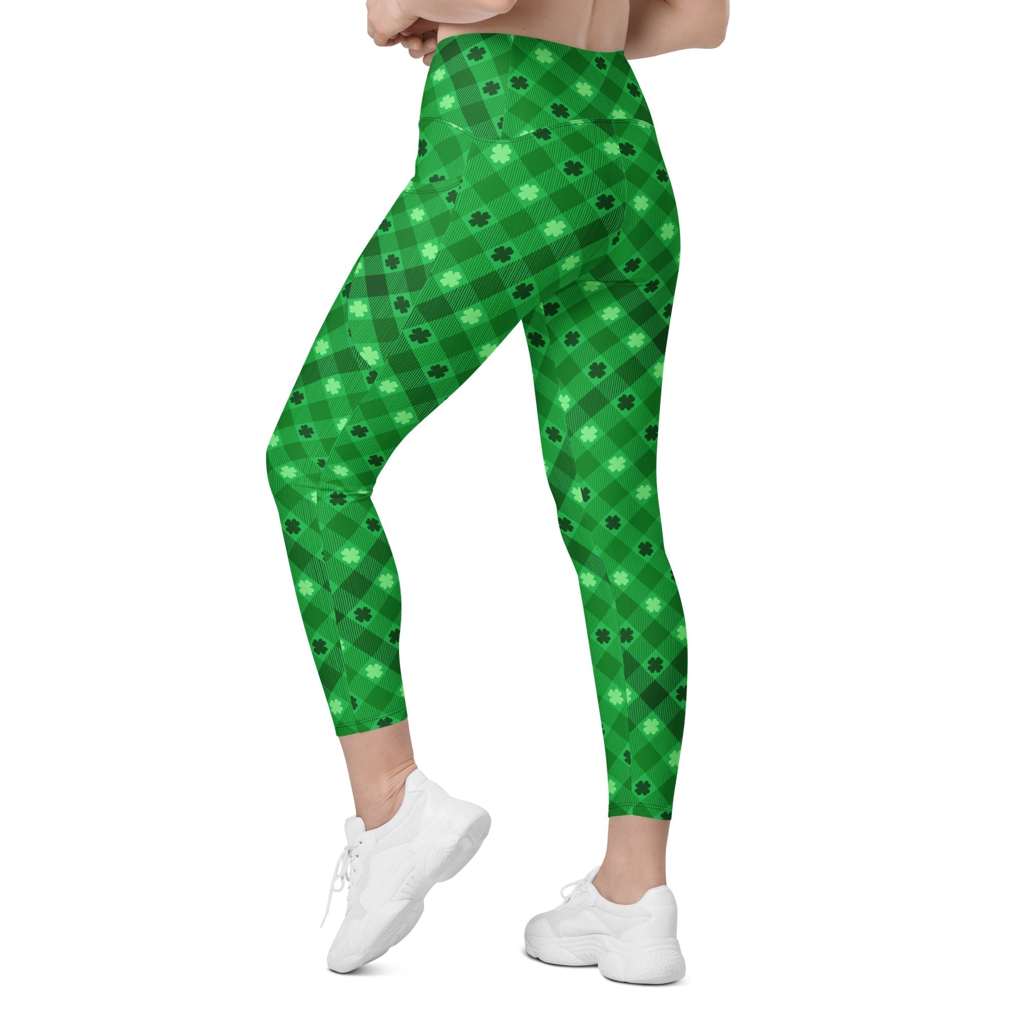 St. Patrick's Day Plaid Crossover Leggings With Pockets