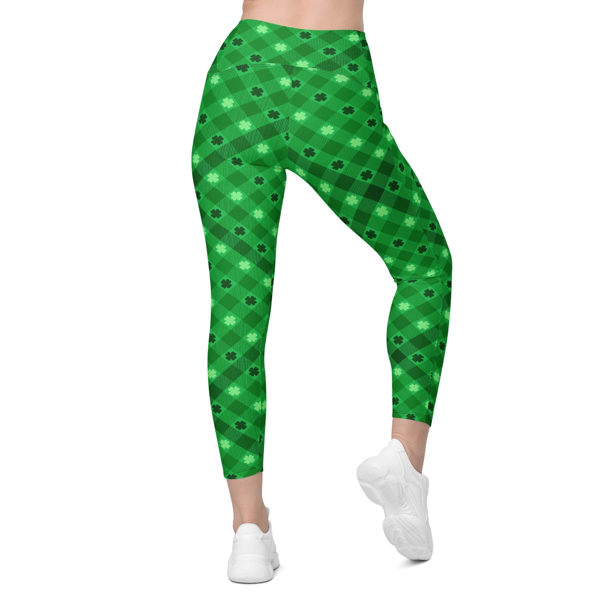St. Patrick's Day Plaid Crossover Leggings With Pockets