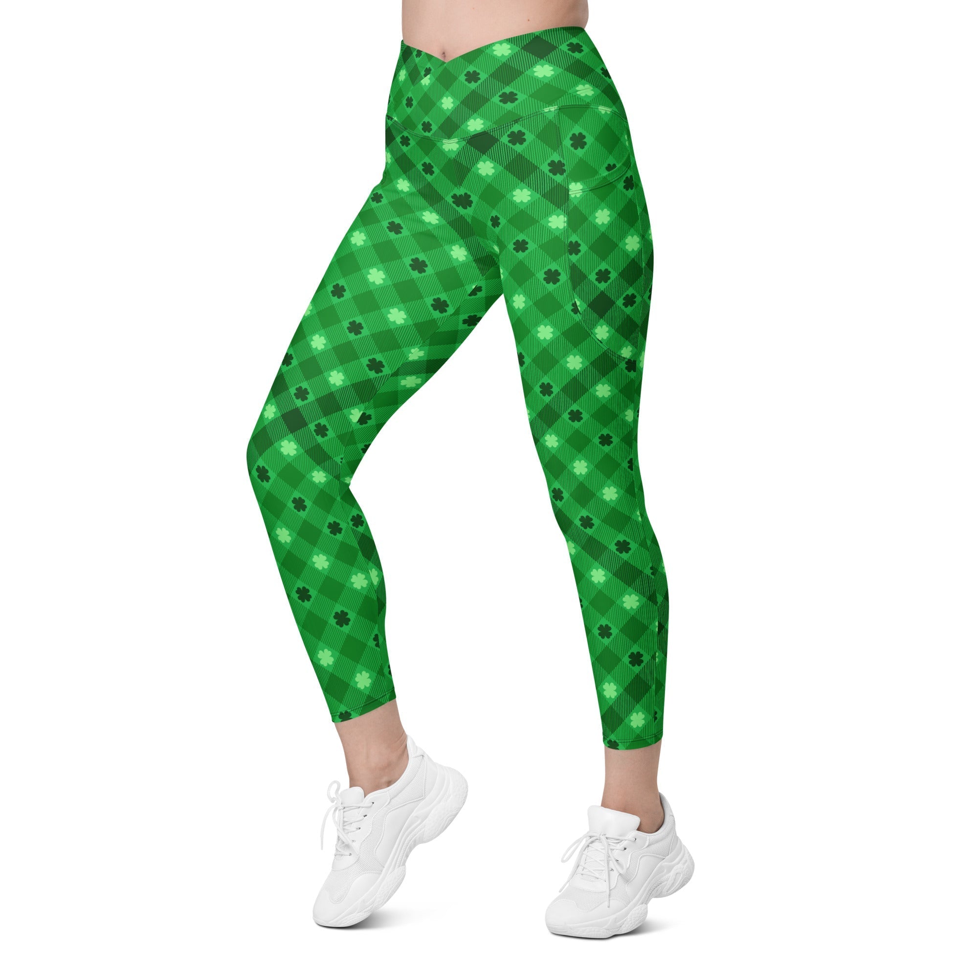 St. Patrick's Day Plaid Crossover Leggings With Pockets