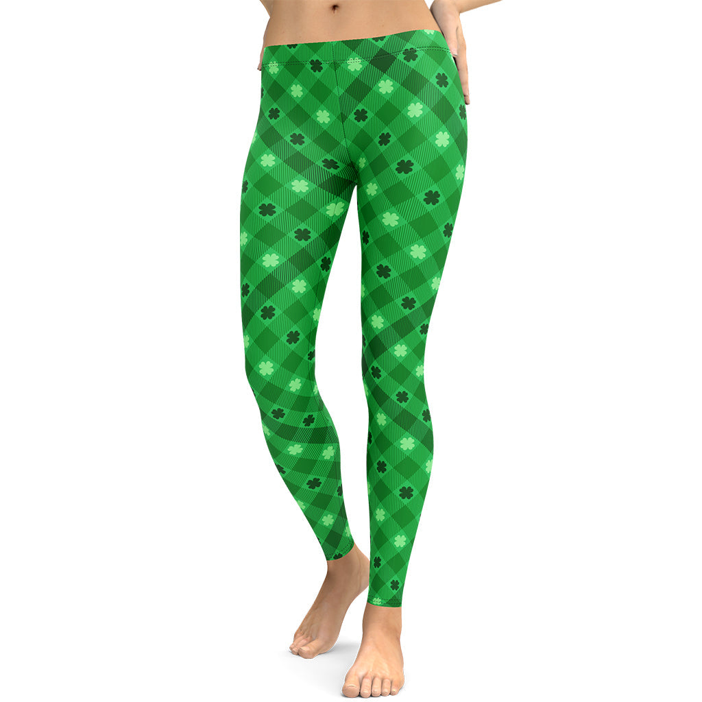 Bowake Women St. Patrick's Day Tights High Waisted Stretchy Leggings  Shamrock Clover Skinny Pant for Parties and Festivals Black 1