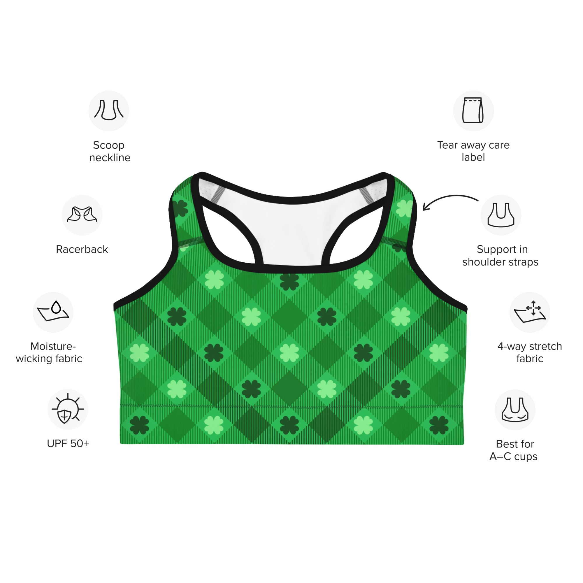 St. Patrick's Day Plaid Sports Bra