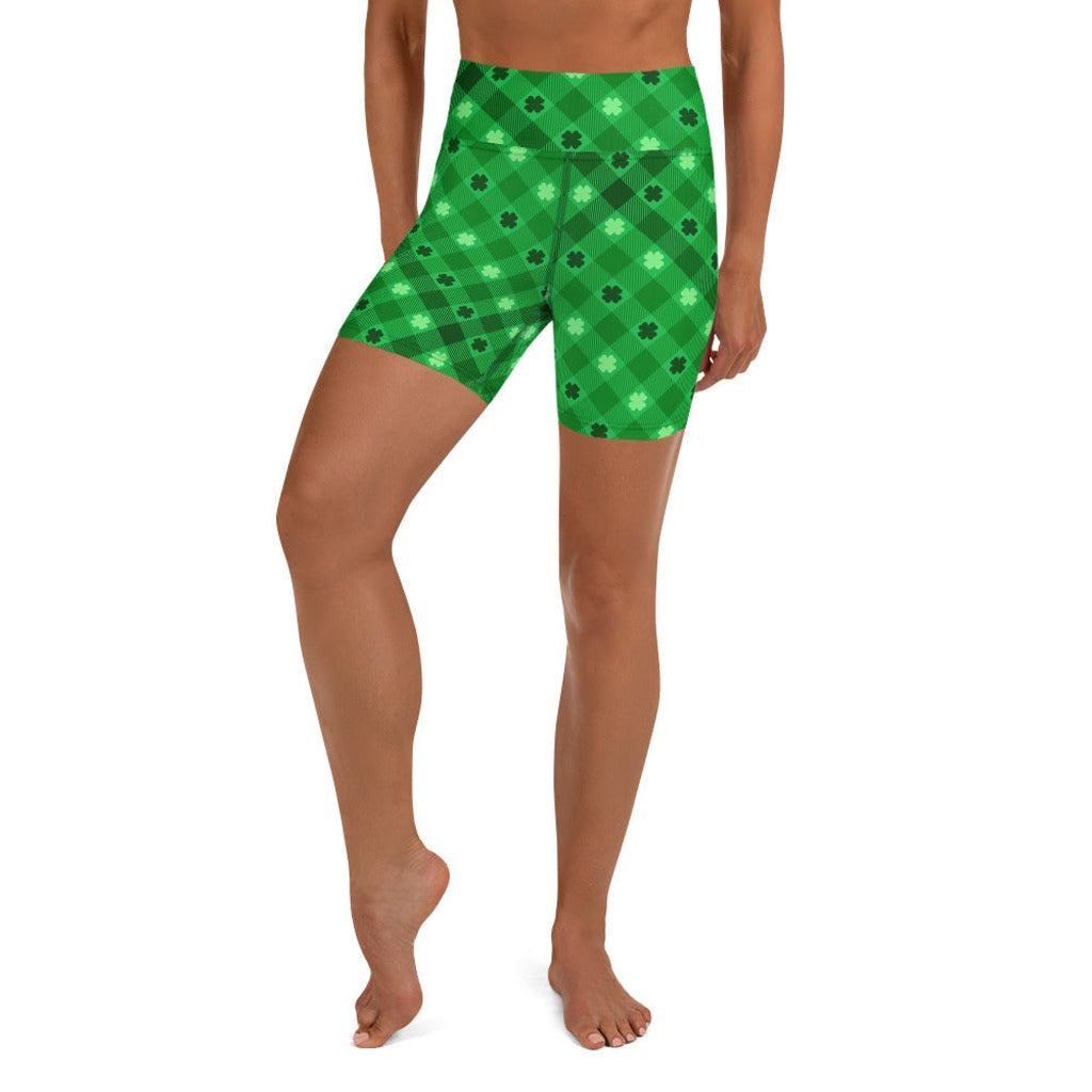 St. Patrick's Day Plaid Yoga Shorts