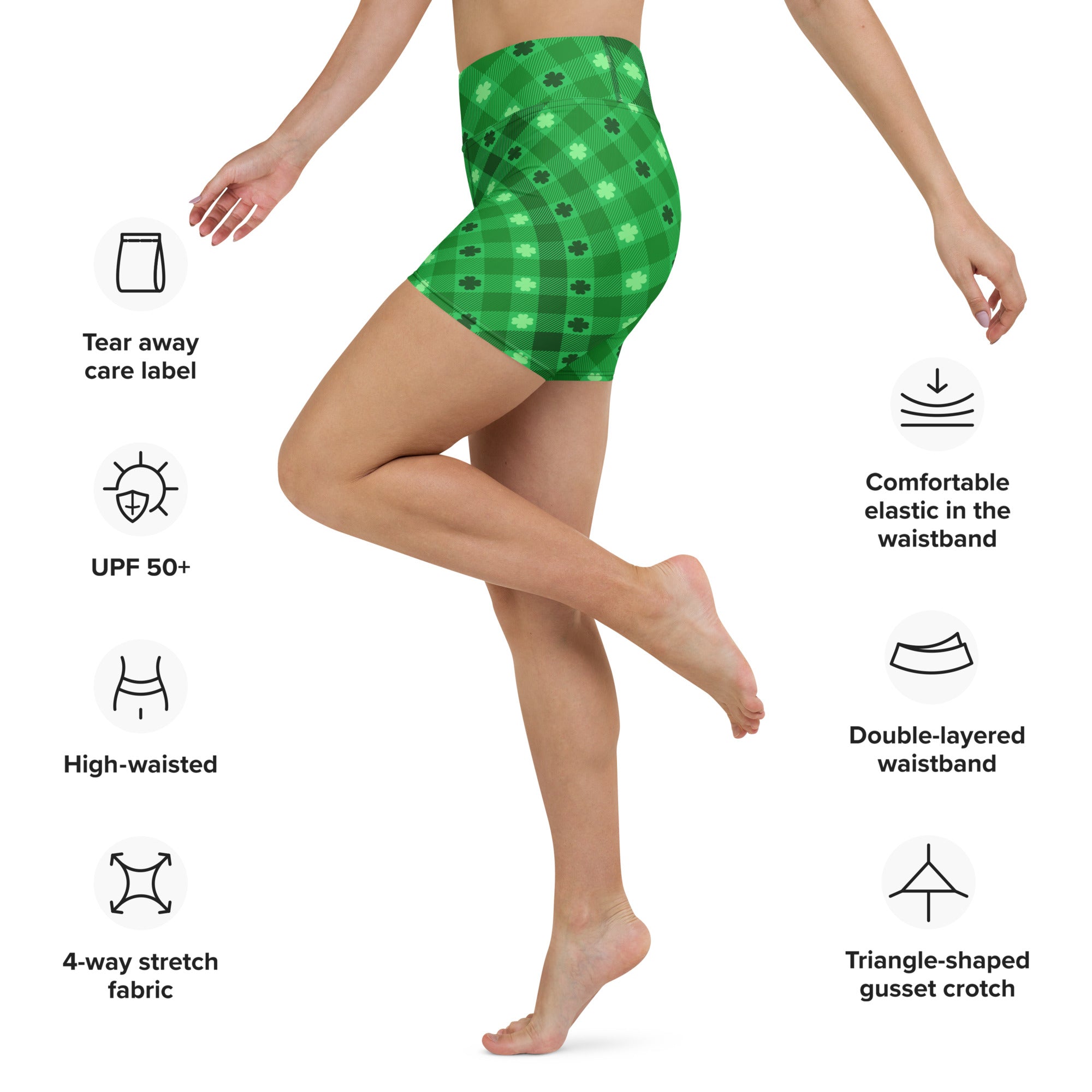 St. Patrick's Day Plaid Yoga Shorts