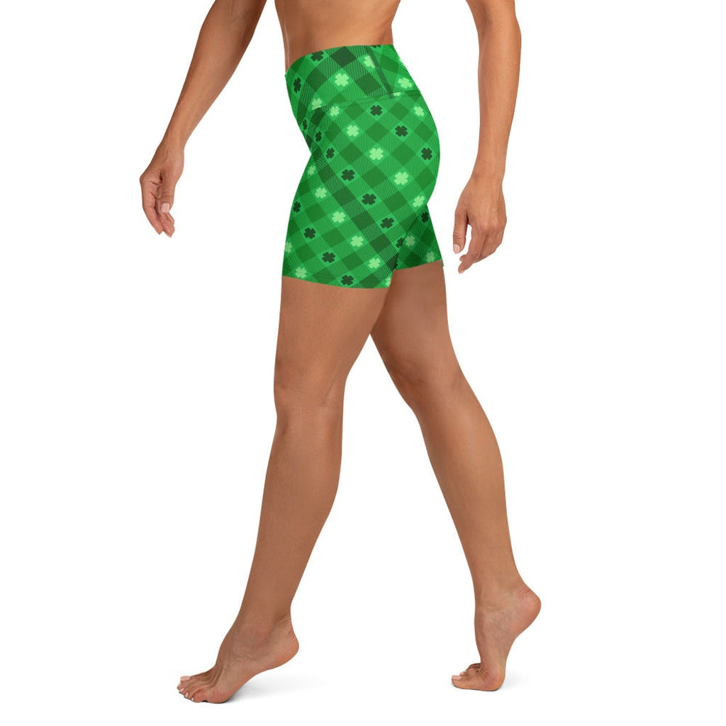 St. Patrick's Day Plaid Yoga Shorts