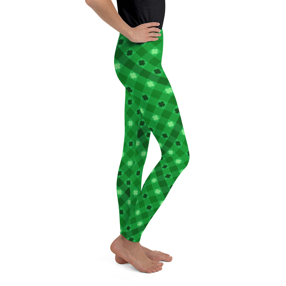 St. Patrick's Day Plaid Youth Leggings