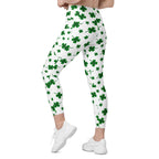 St. Patricks Day Shamrock Crossover Leggings With Pockets