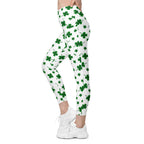 St. Patricks Day Shamrock Crossover Leggings With Pockets