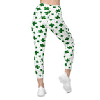 St. Patricks Day Shamrock Crossover Leggings With Pockets