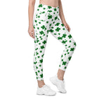 St. Patricks Day Shamrock Crossover Leggings With Pockets