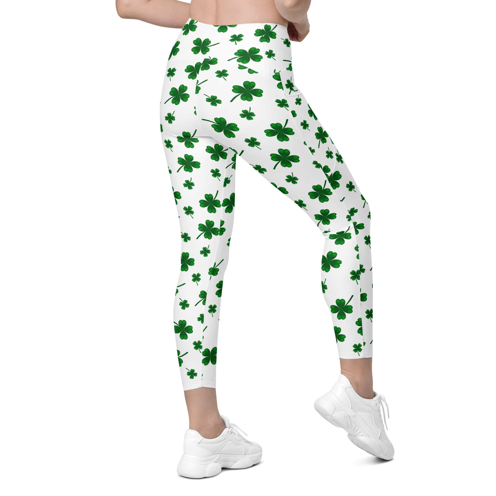 St. Patricks Day Shamrock Crossover Leggings With Pockets