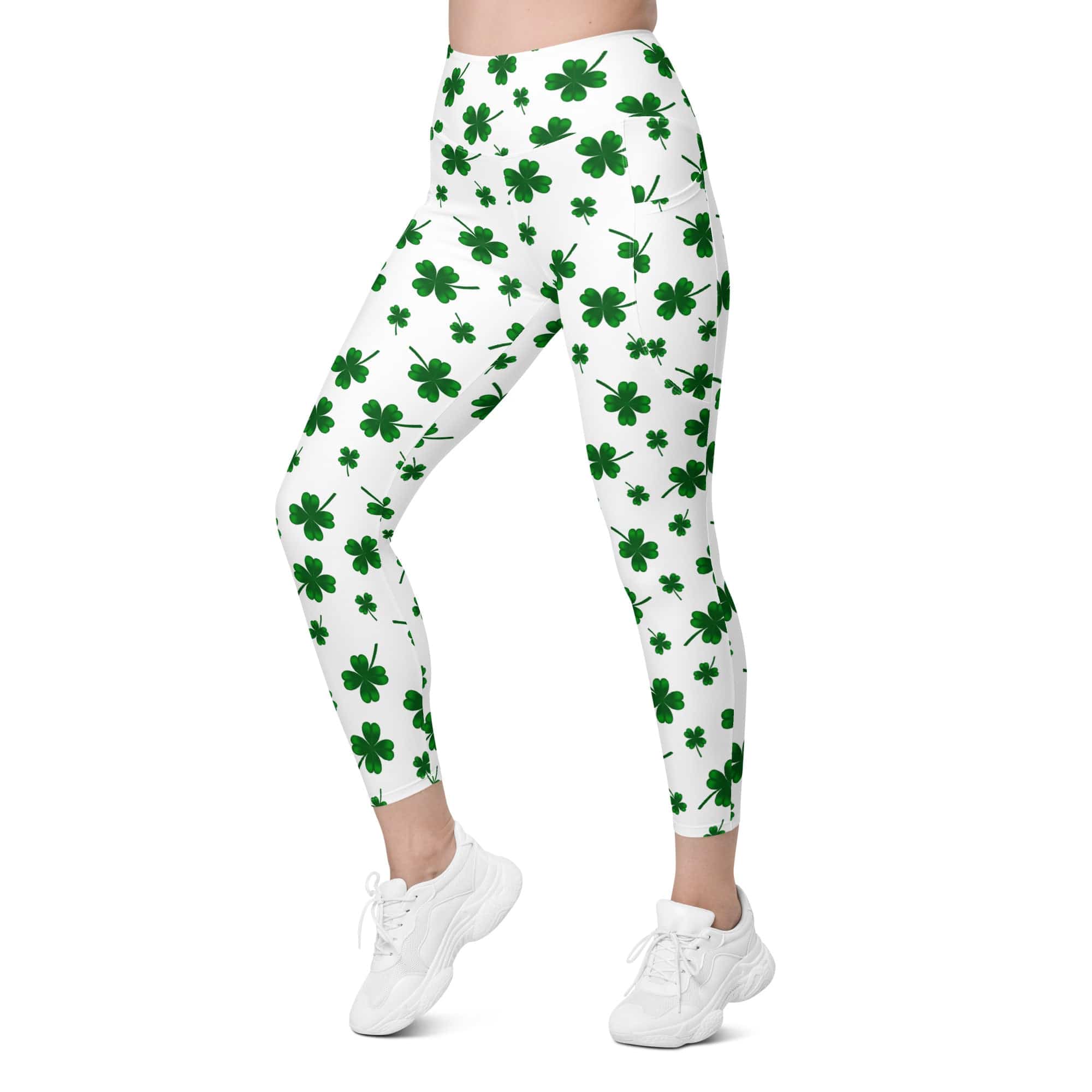St. Patricks Day Shamrock Leggings With Pockets