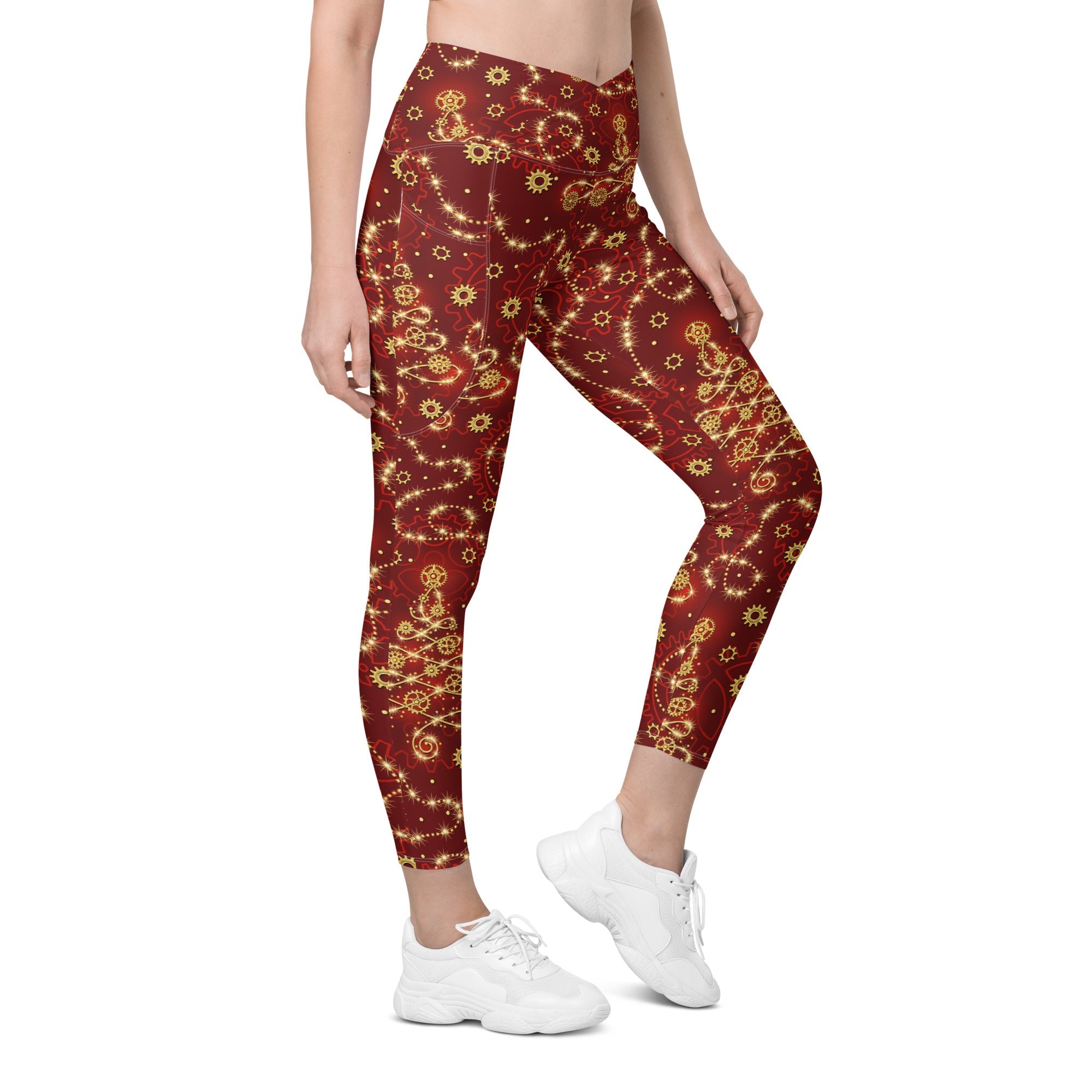 Steampunk Christmas Crossover Leggings With Pockets