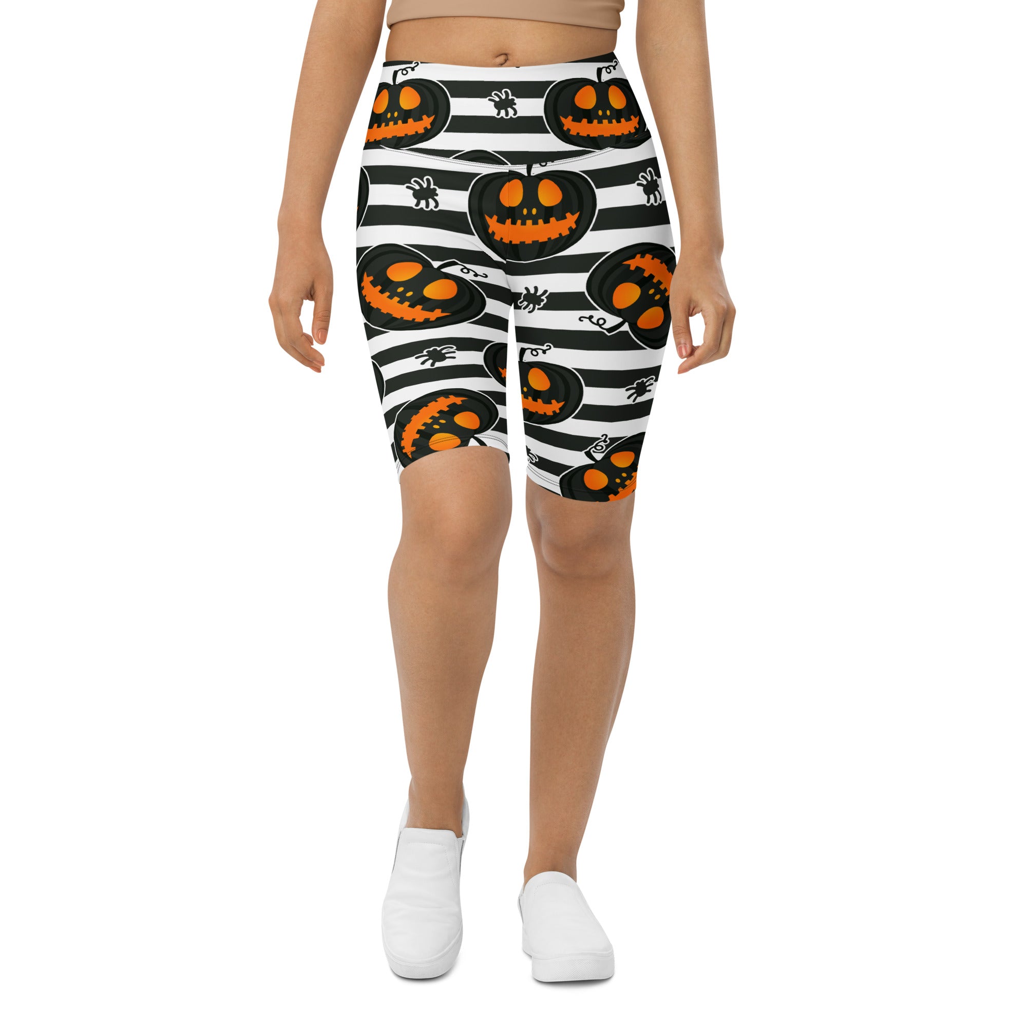 Striped Jack O'lanterns Biker Shorts