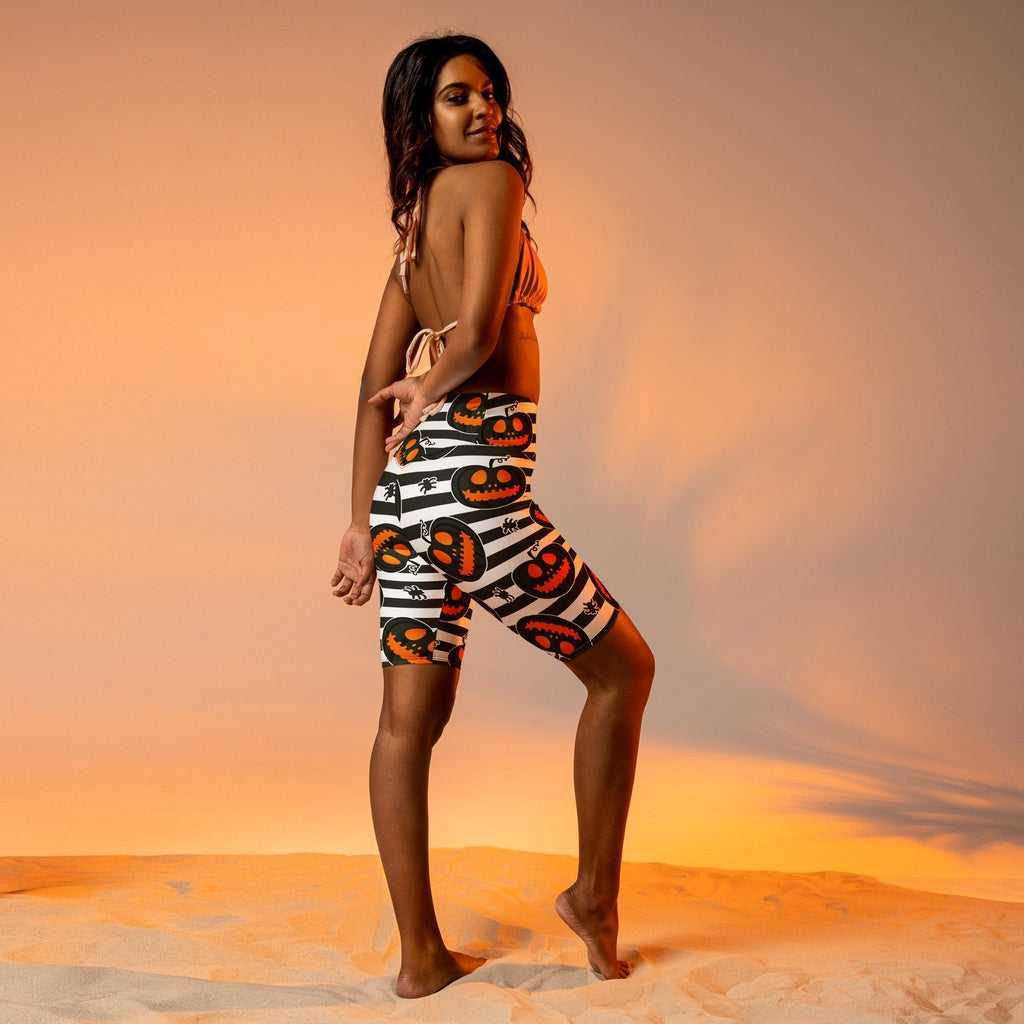 Striped Jack O'lanterns Biker Shorts