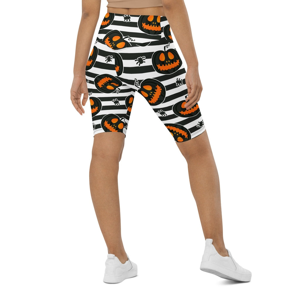 Striped Jack O'lanterns Biker Shorts