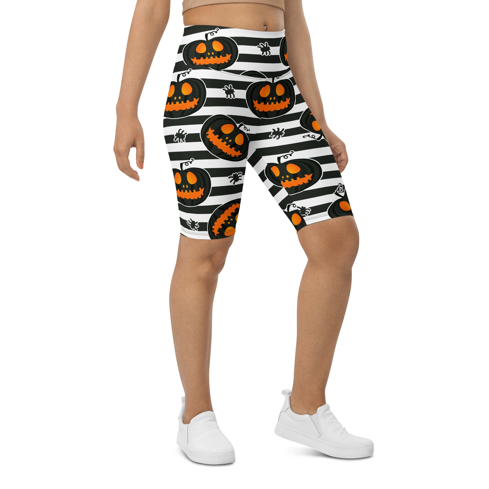 Striped Jack O'lanterns Biker Shorts