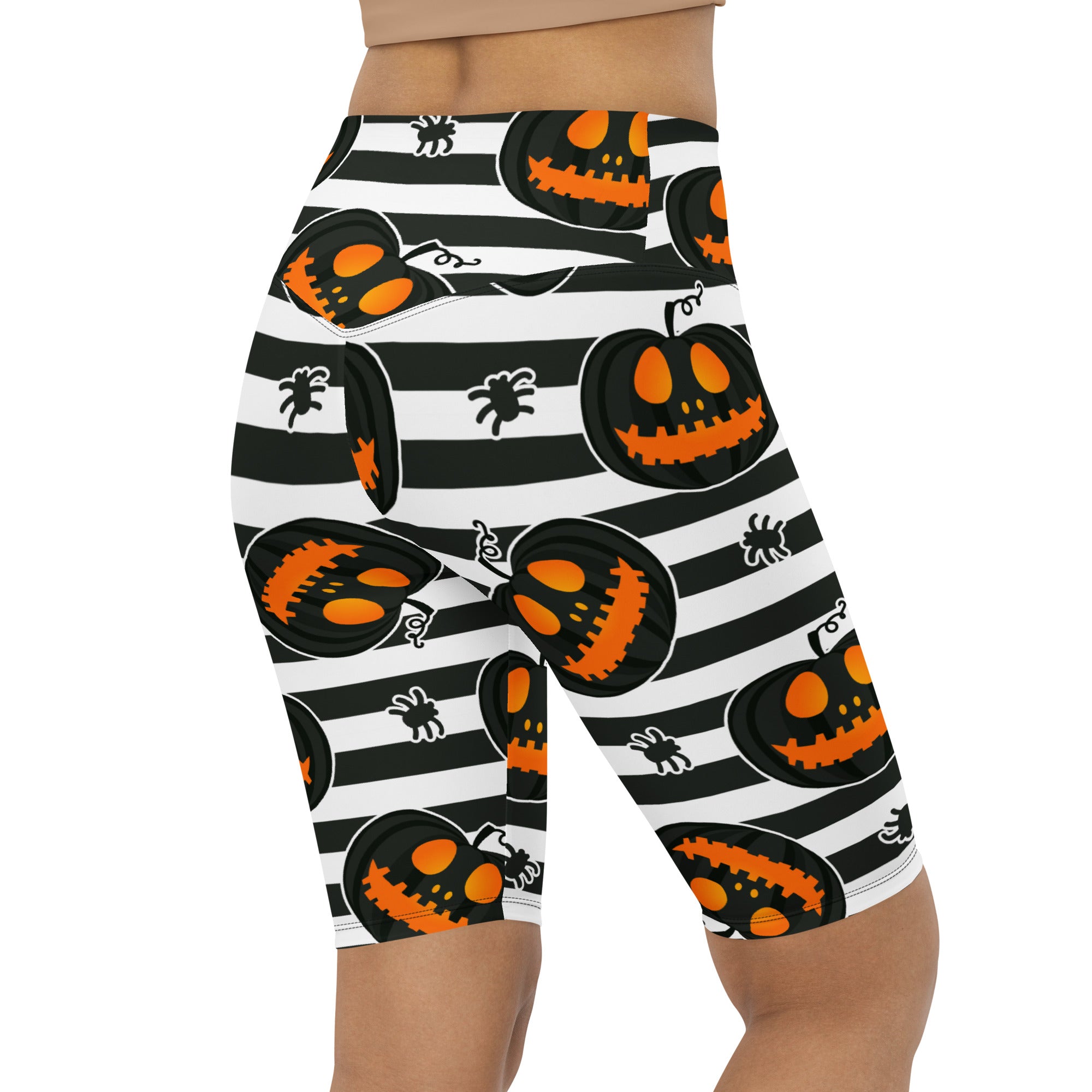 Striped Jack O'lanterns Biker Shorts