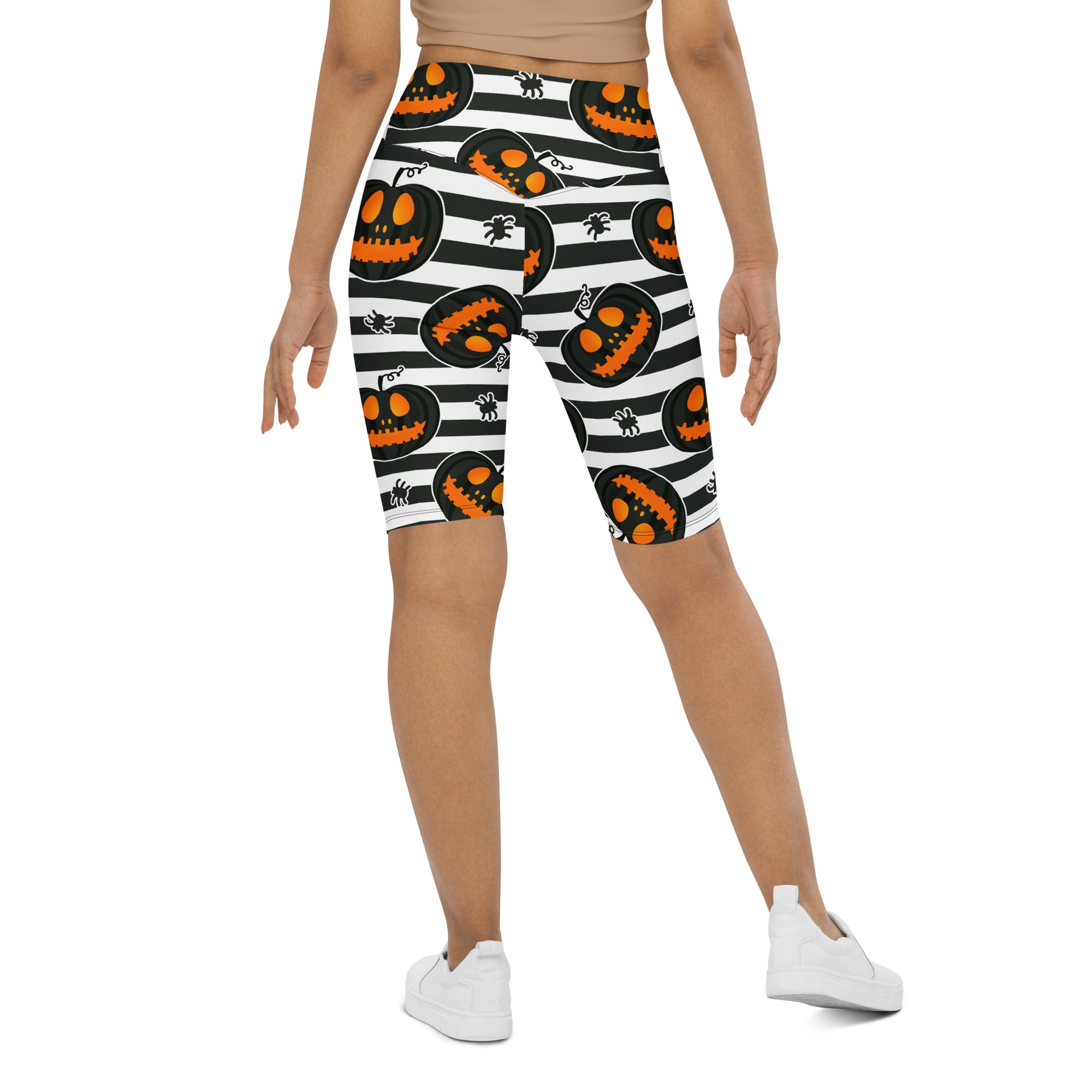 Striped Jack O'lanterns Biker Shorts