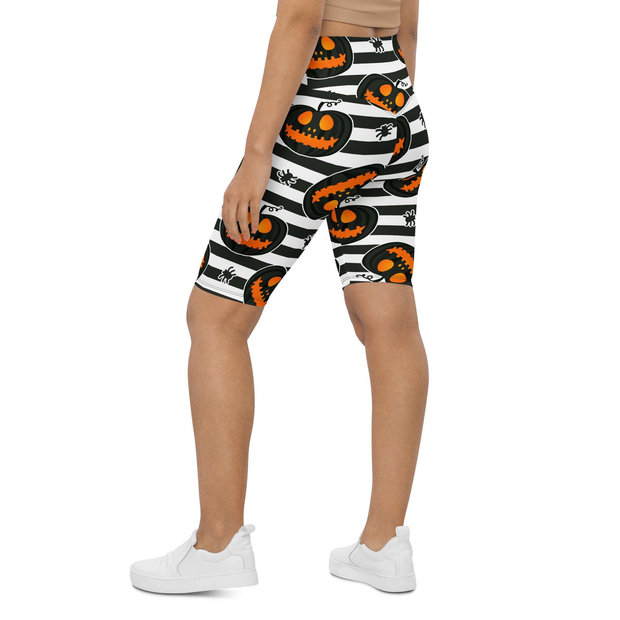 Striped Jack O'lanterns Biker Shorts