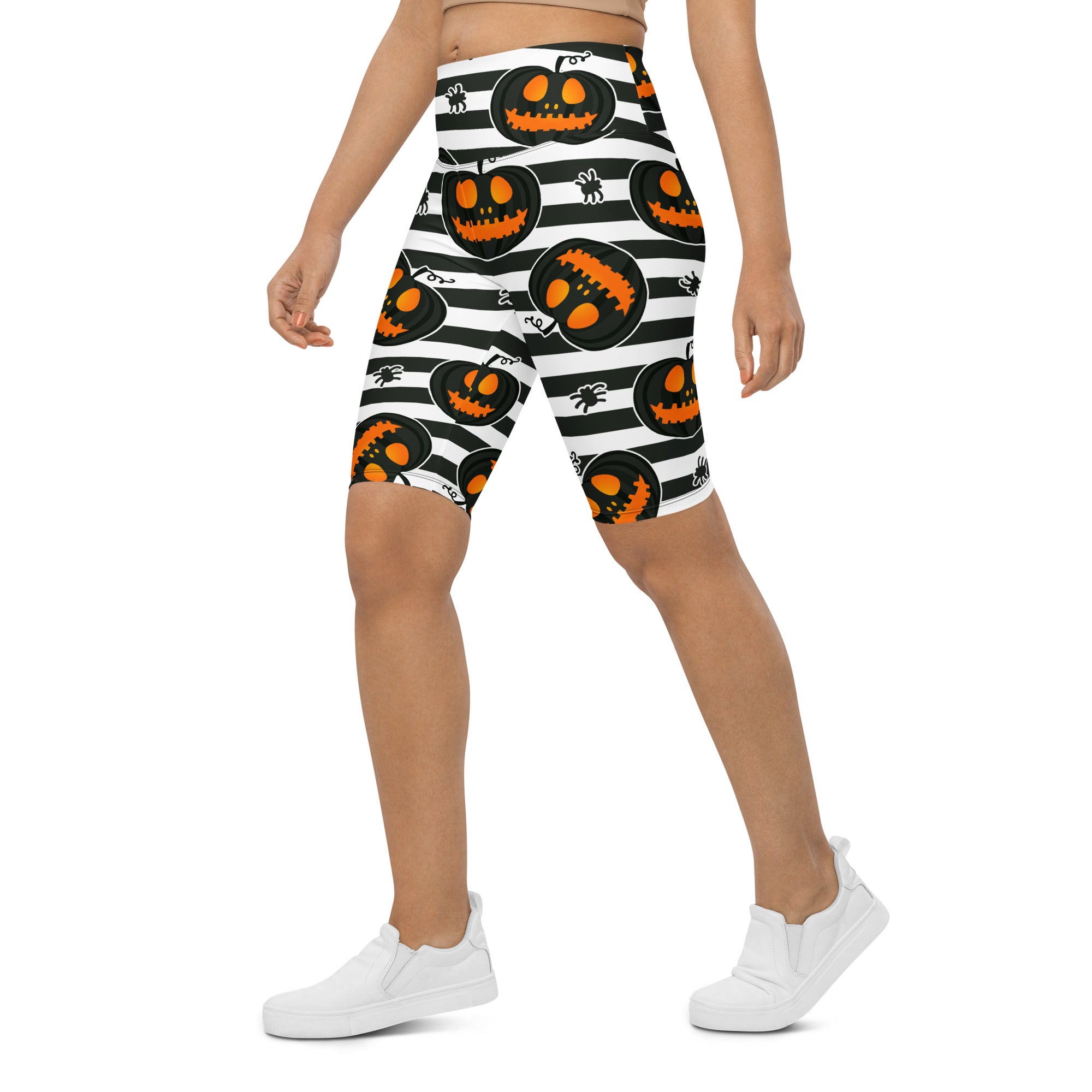 Striped Jack O'lanterns Biker Shorts