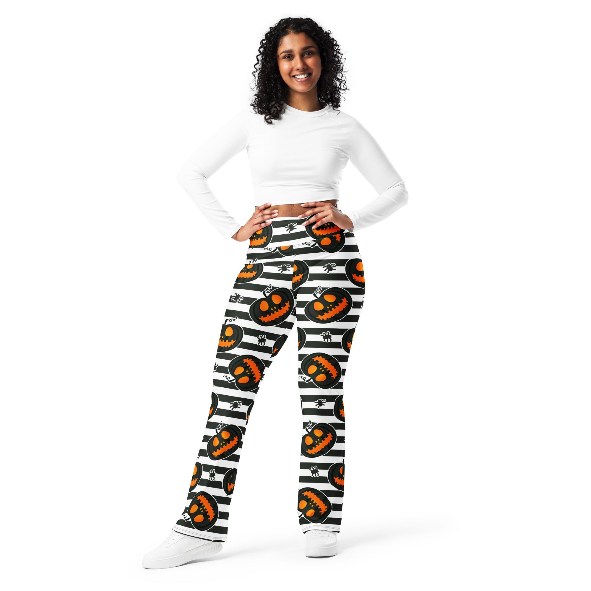 Striped Jack O'lanterns Flare Leggings