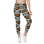 Striped Jack O'lanterns Leggings With Pockets