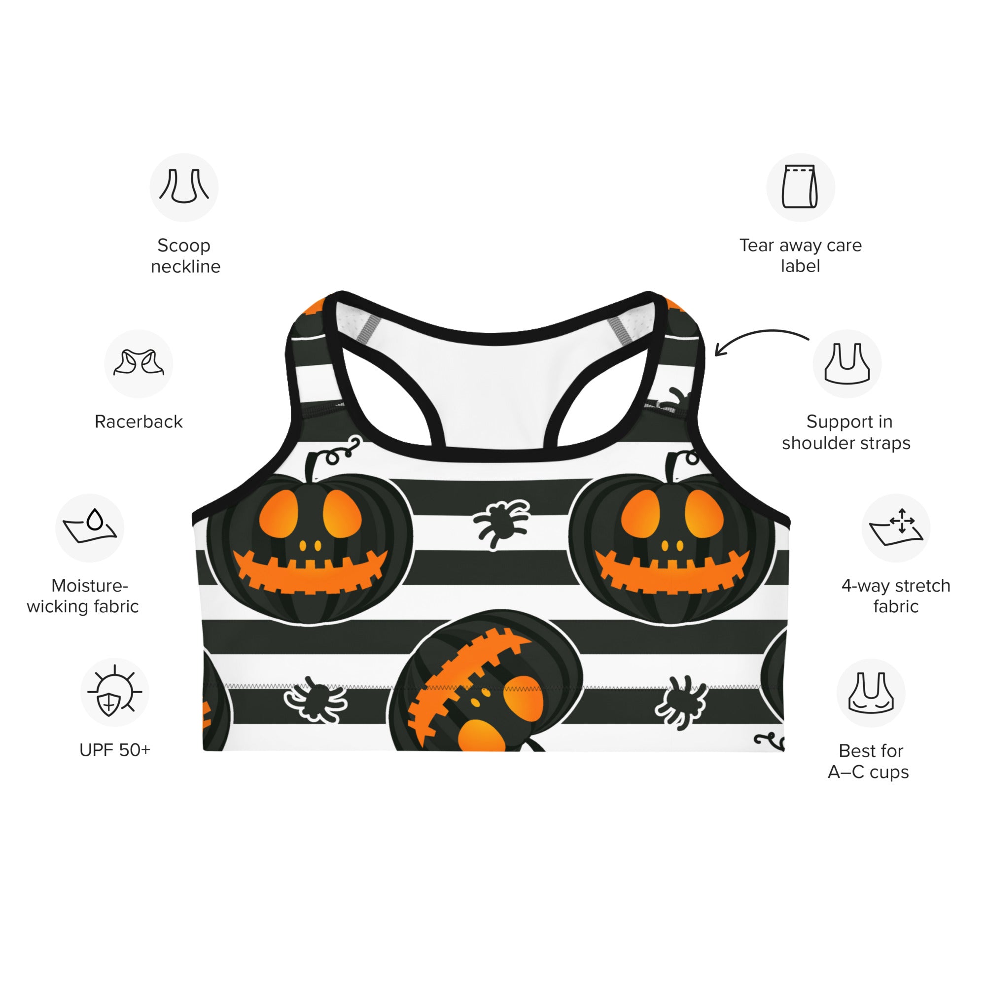 Striped Jack O'lanterns Sports Bra