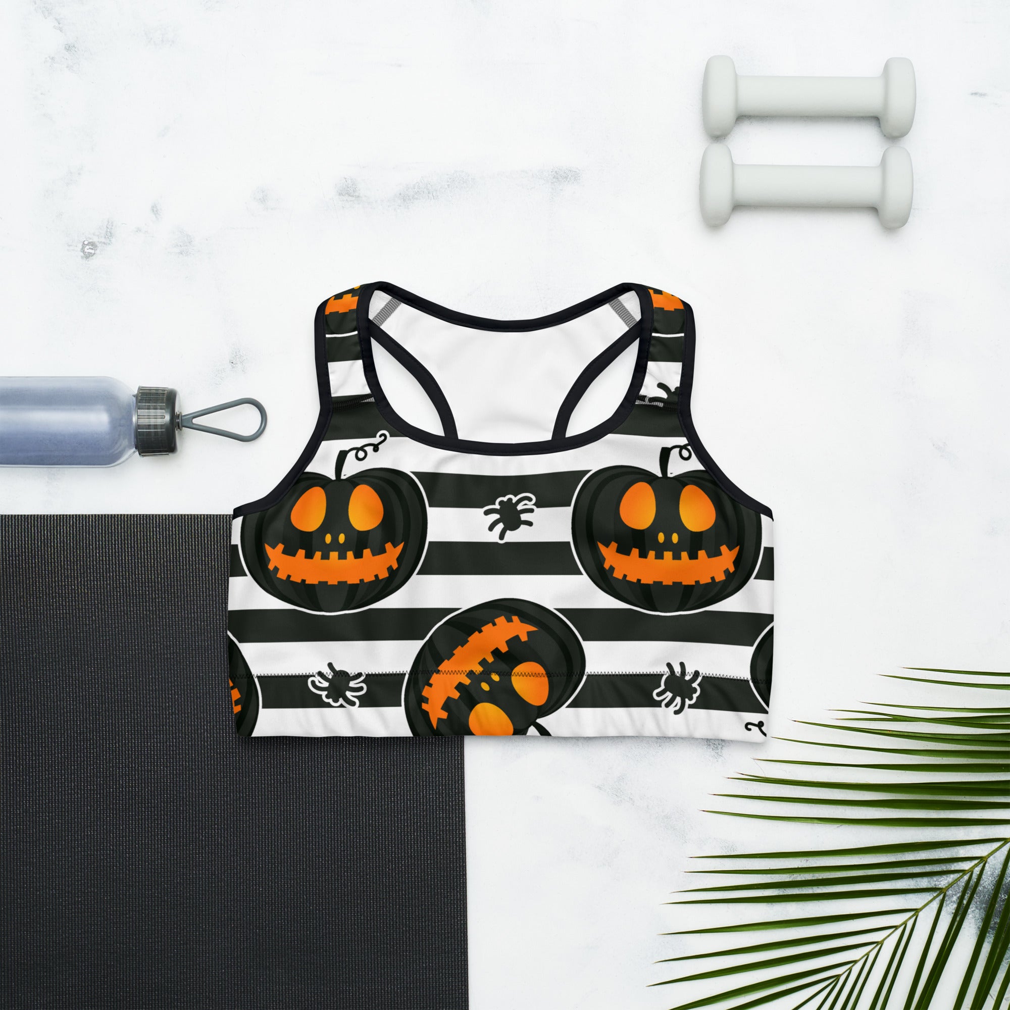 Striped Jack O'lanterns Sports Bra