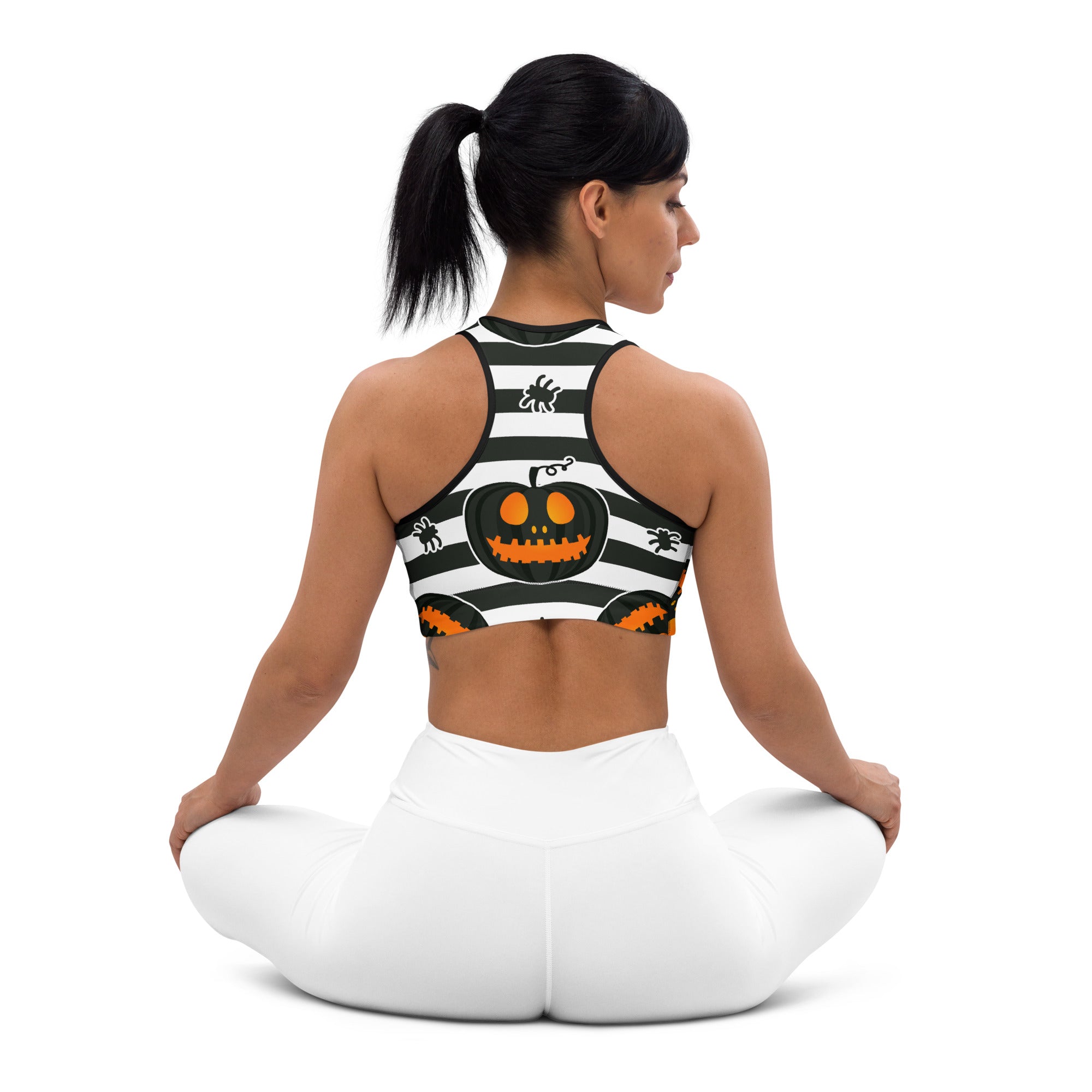 Striped Jack O'lanterns Sports Bra