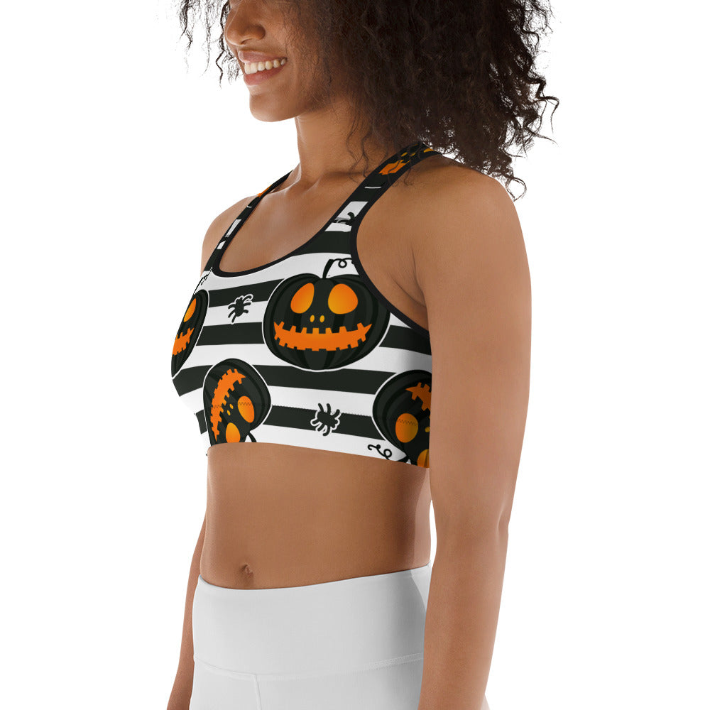 Striped Jack O'lanterns Sports Bra