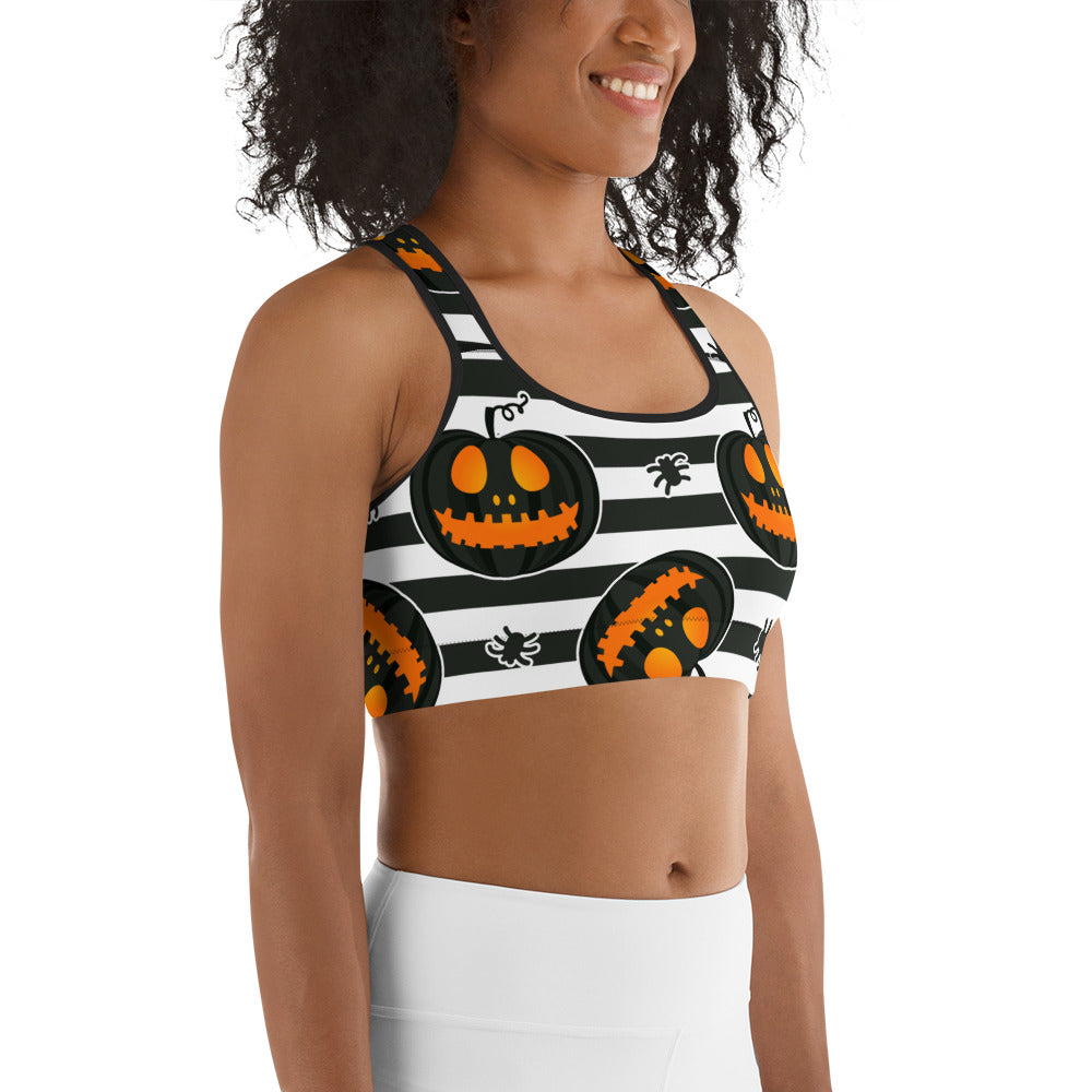 Striped Jack O'lanterns Sports Bra