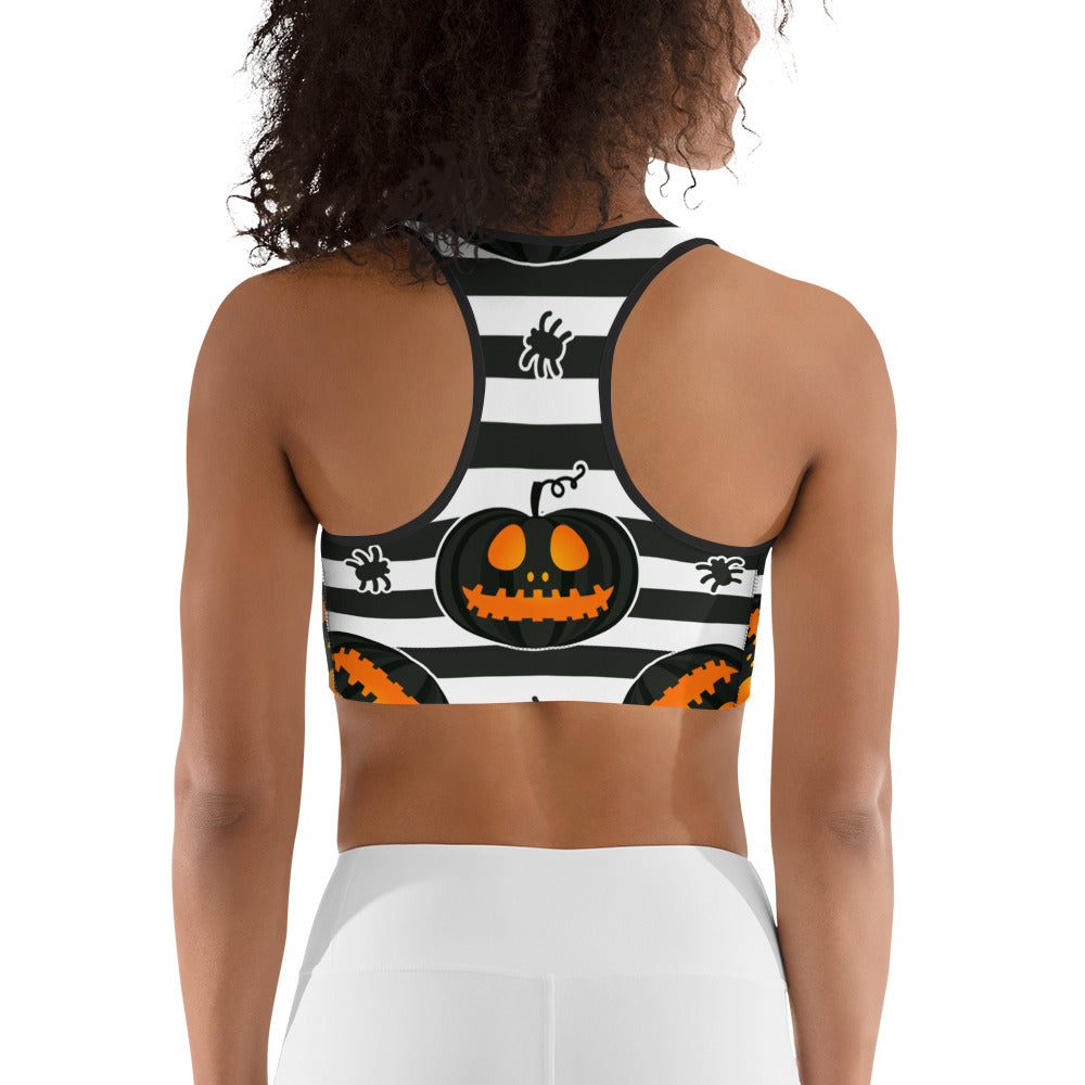 Striped Jack O'lanterns Sports Bra