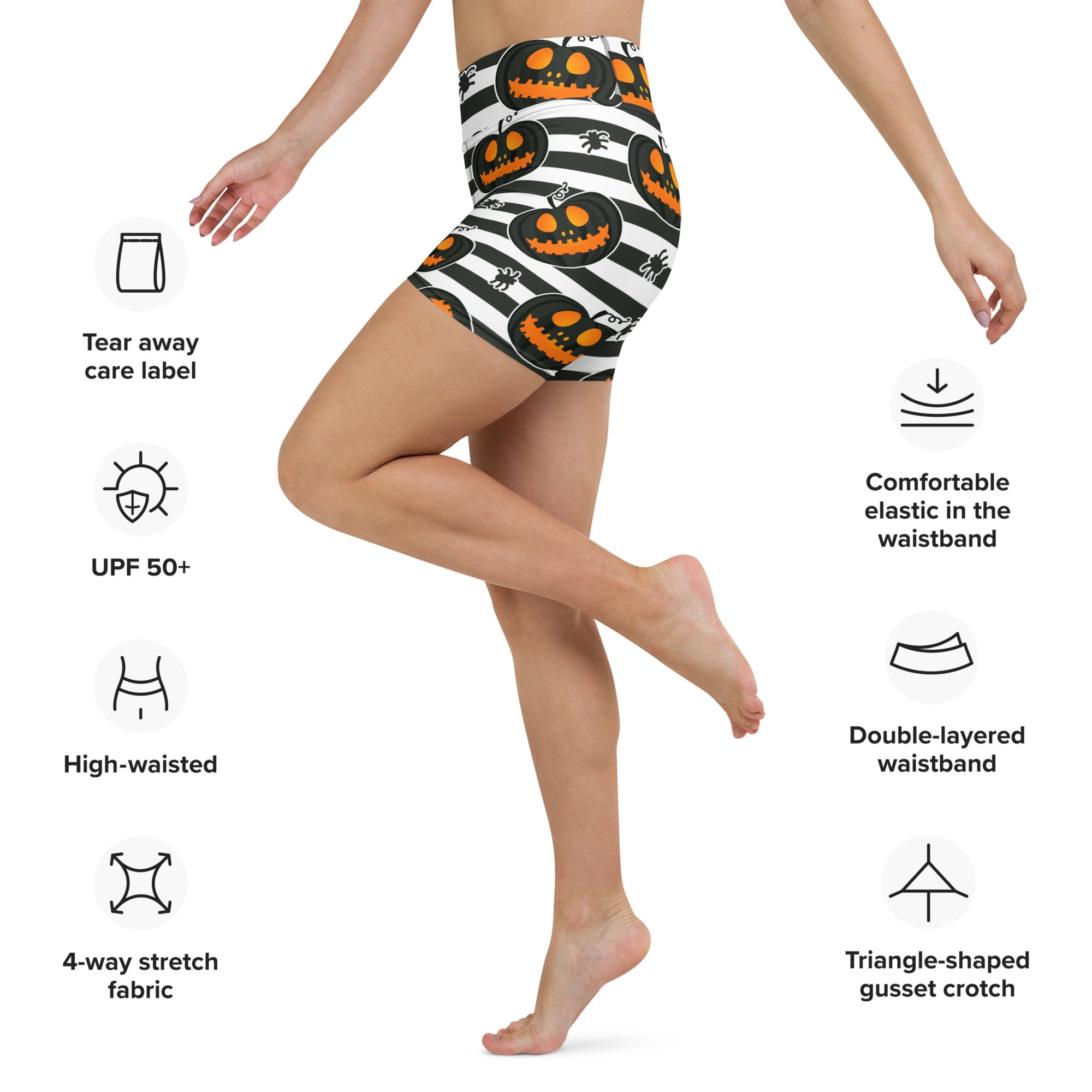 Striped Jack O'lanterns Yoga Shorts