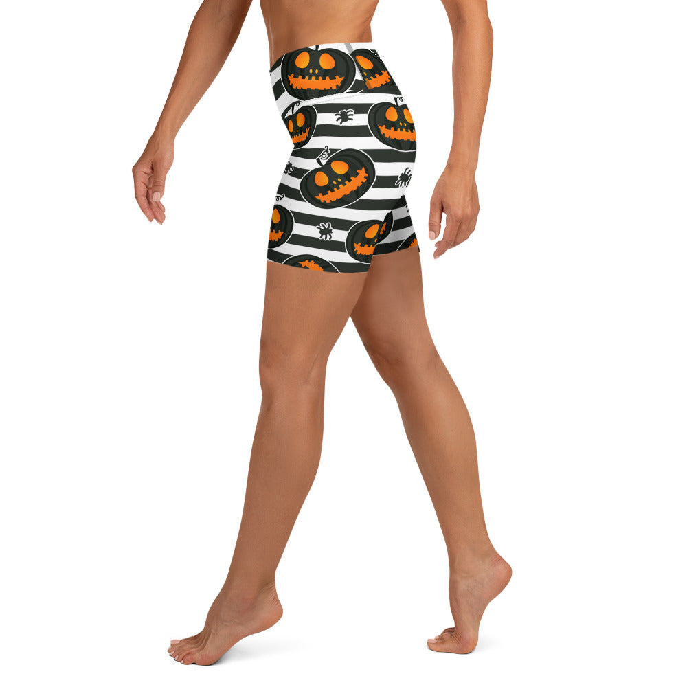 Striped Jack O'lanterns Yoga Shorts