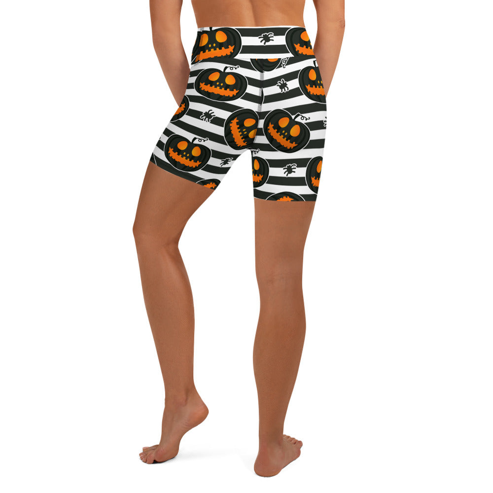 Striped Jack O'lanterns Yoga Shorts