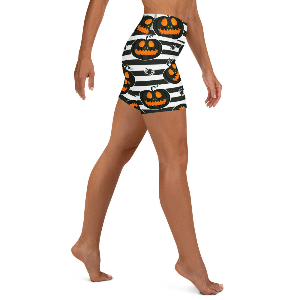 Striped Jack O'lanterns Yoga Shorts