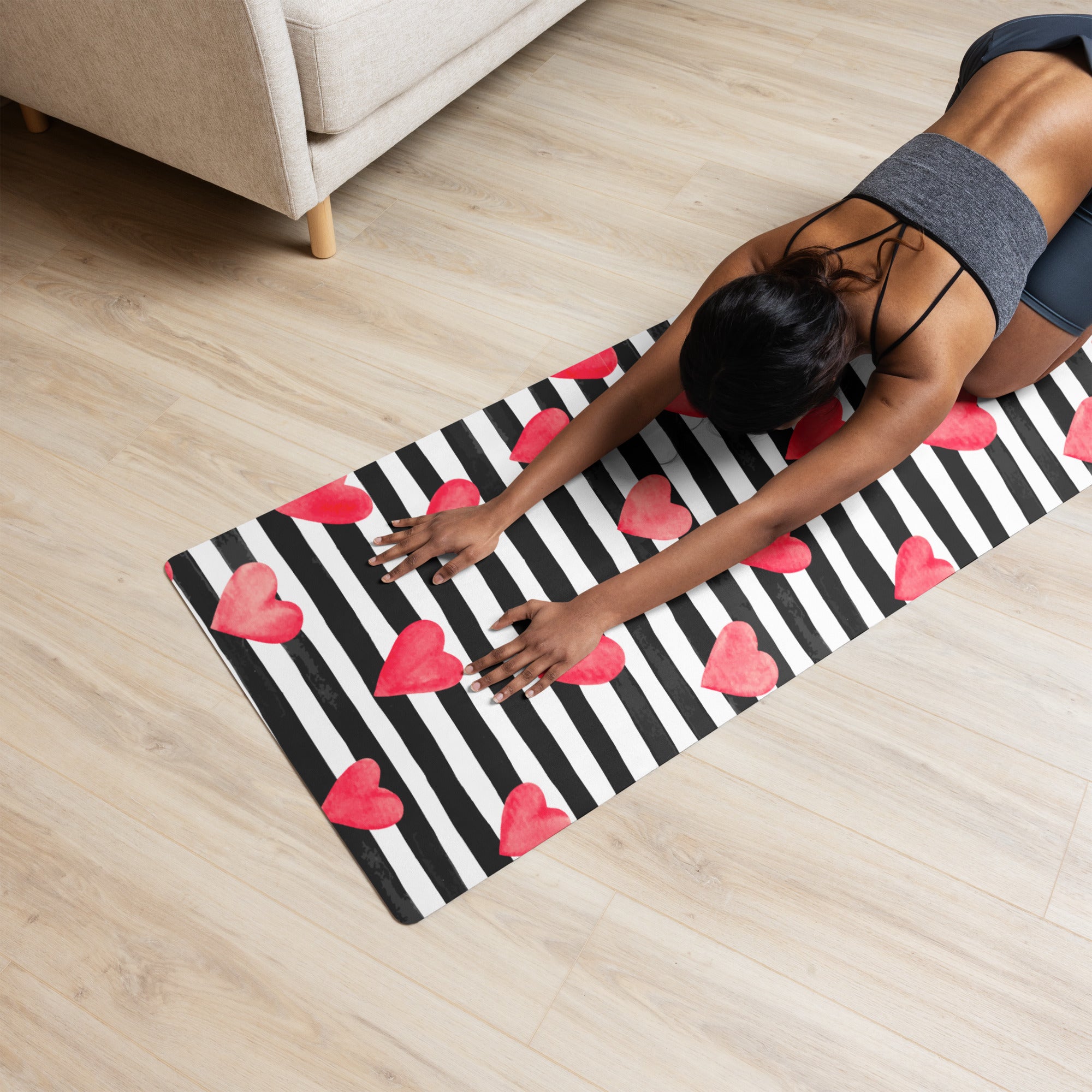 Stripes & Hearts Yoga Mat