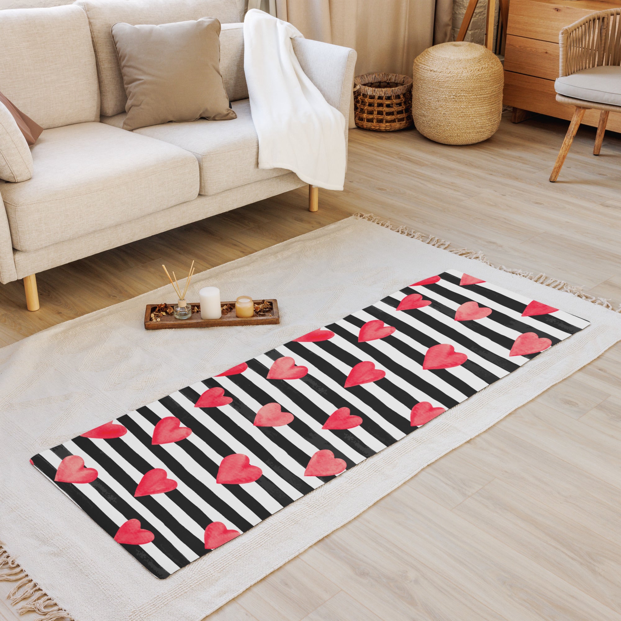 Stripes & Hearts Yoga Mat