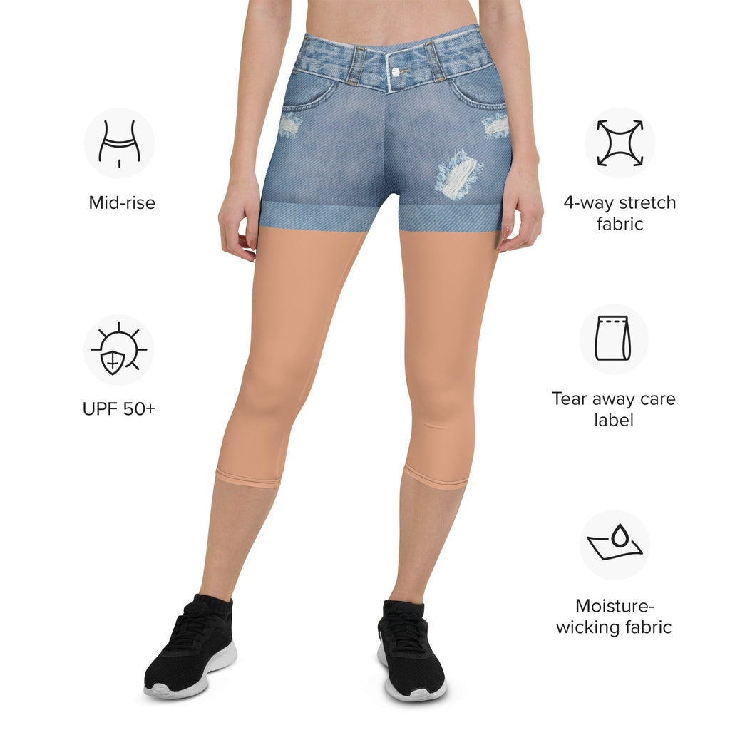 Tan Tone Denim Shorts Capris