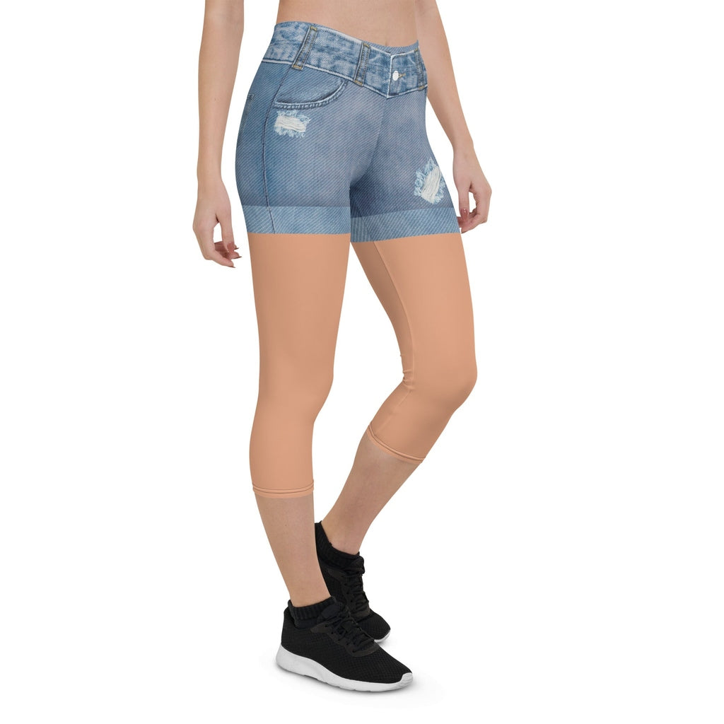Tan Tone Denim Shorts Capris