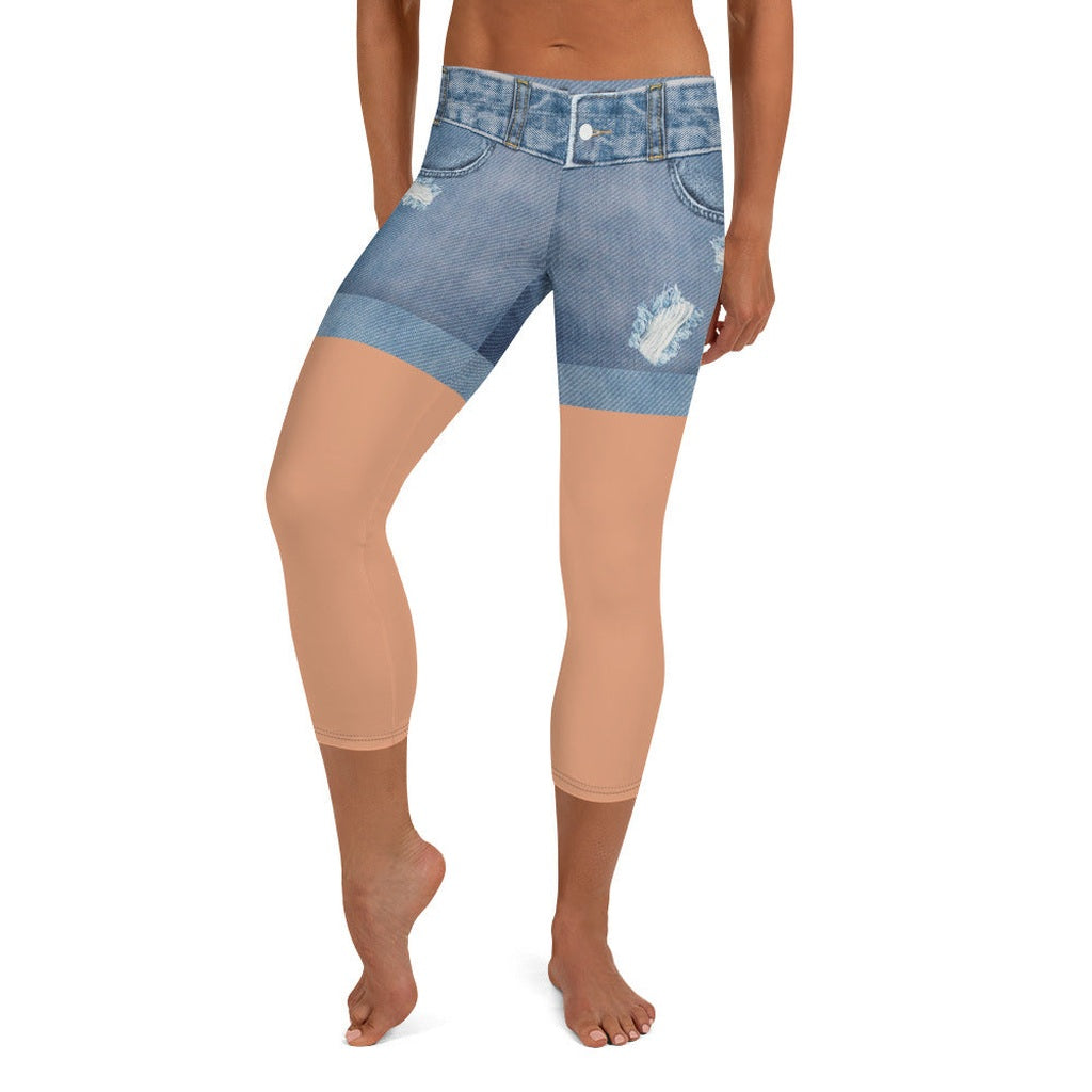 Tan Tone Denim Shorts Capris