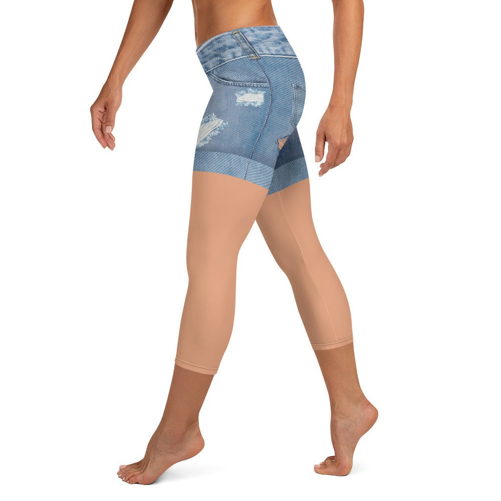 Tan Tone Denim Shorts Capris