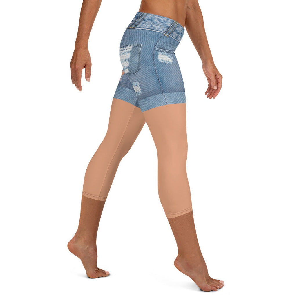 Tan Tone Denim Shorts Capris